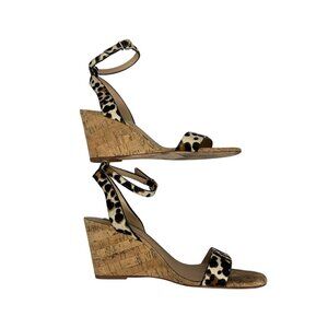 Antonio Melani Womens Leopard Print Cork Wedge Sandals Size 8M Leather Sole